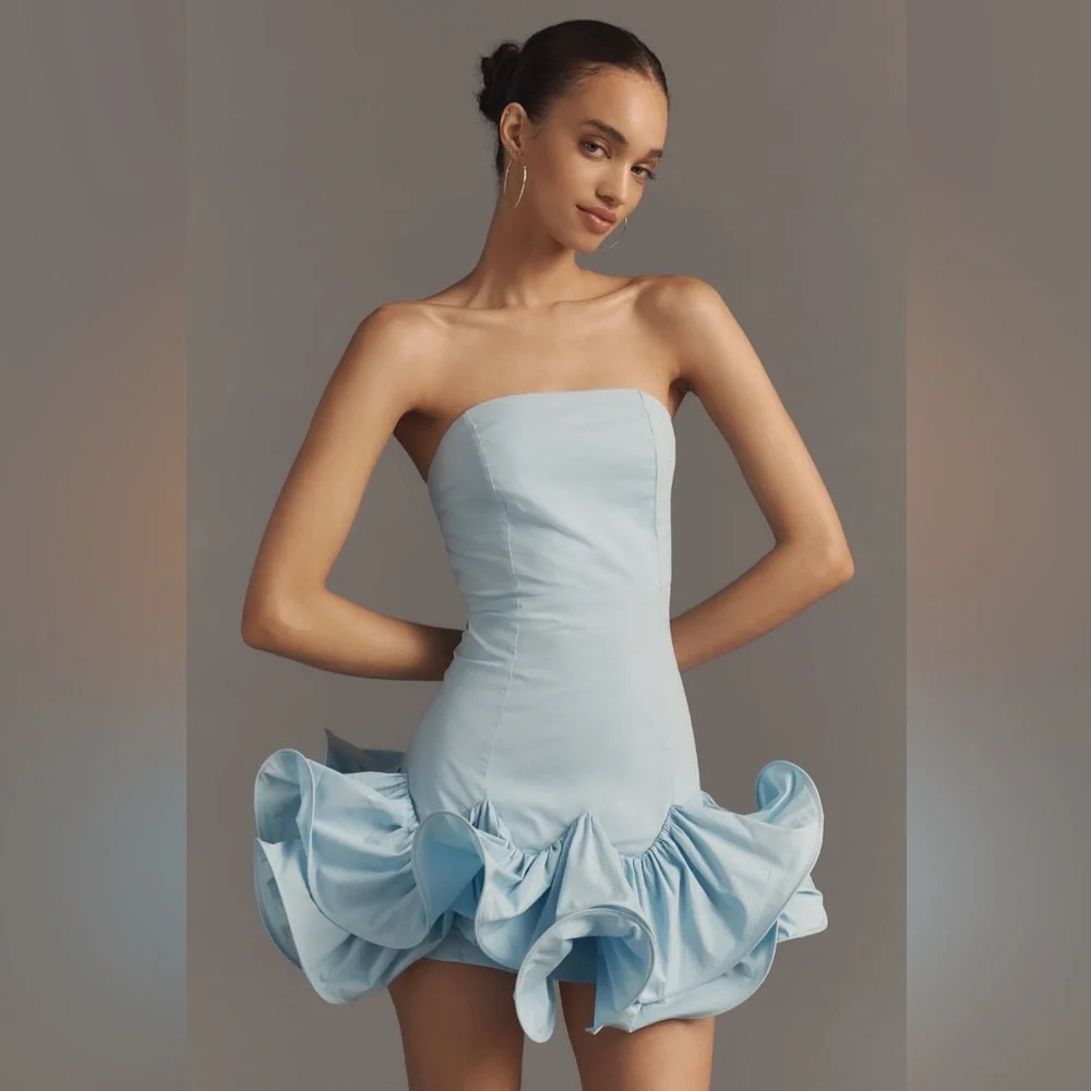 NWT Anthropologie Maeve Strapless Ruffle Mini Dress Sz MP - Picture 2 of 13